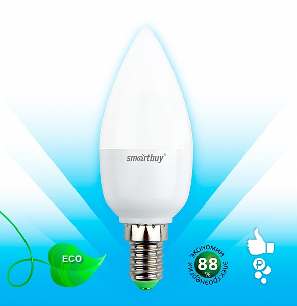 Smartbuy лампа LED-СВЕЧА  7 Вт E14 4000K SBL-C37-07-40K-E14 (10\100) оптом