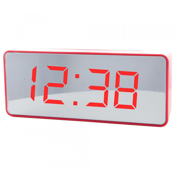 VST-886Y-1 часы электронные зеркальные (красные цифры) красный корпус 15,5х4х6, кабель с USB  оптом