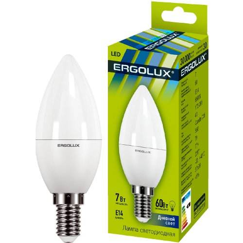 Ergolux лампа C35  LED7-/6500K/E14 СВЕЧА светод. 10/100 оптом
