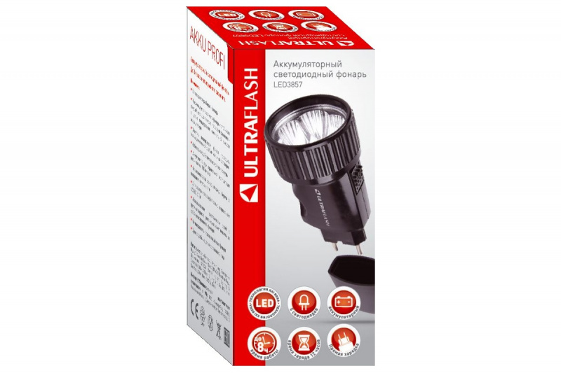 Ultraflash фонарь 3859 LED аккум. (чёрный, 5 LED, SLA, пластик) 1/108 оптом