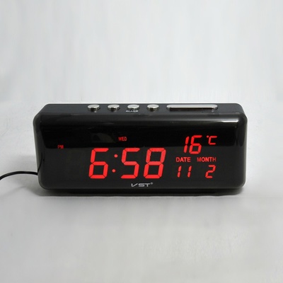 VST-762W-1 часы электронные (красные цифры) дата+температура, кабель+блок входят в комплект   оптом