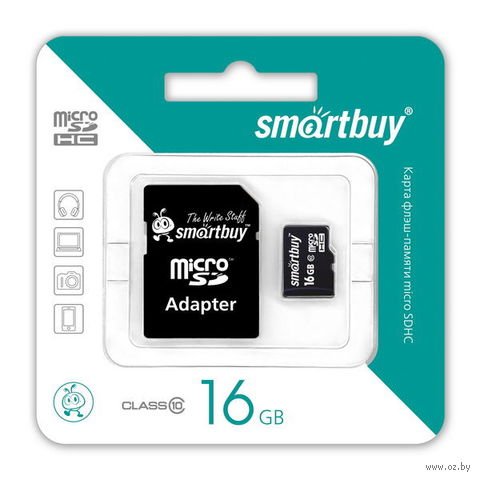 Карта памяти 16Gb microSDHC Class 10 SMARTBUY + SD adapter оптом