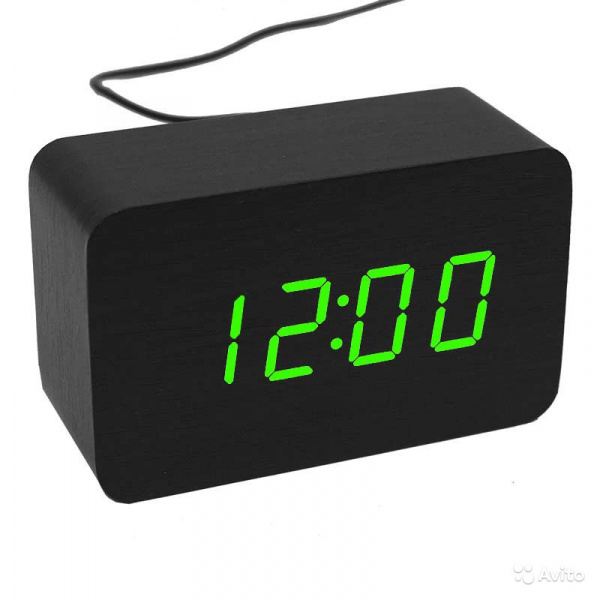 VST-863-4 часы электронные (ярко-зелёные цифры) корпус чёрный, кабель с USB   оптом