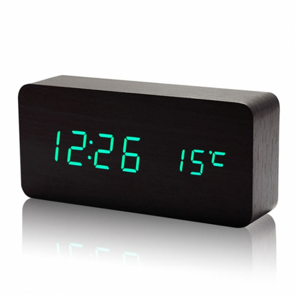 VST-862-4 часы электронные (ярко-зелёные цифры) корпус чёрный, кабель с USB   оптом