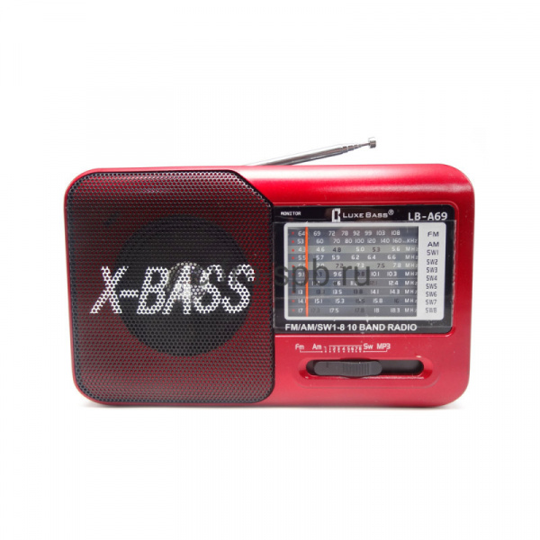 Радиоприёмник LUXE BASS LB-A69 +USB/SD красный  оптом