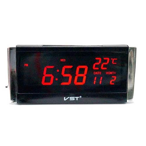 VST-731W-1 часы электронные (красные цифры) дата+температура,кабель+блок входят в комплект   оптом